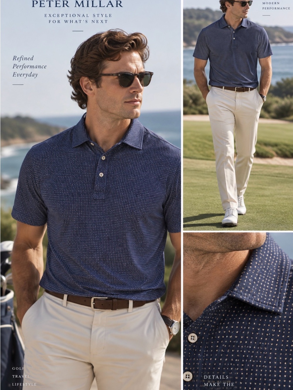 Peter Millar Navy Micro-Pattern Performance Polo